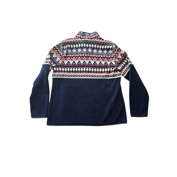 Talbots Fleece Jacket Womens LP Large Petite Navy Blue Fair Isle Full Zip Mock - Picture 5 of 5